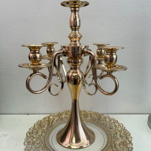 פמוט 5 קנים מתכת מוזהבת גובה 50 ס״מ